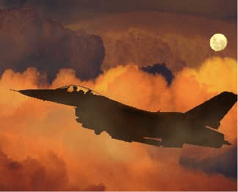 Fighter jet at sunset