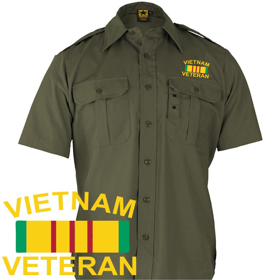 Vietnam Veteran w/ Ribbon Embroidered Tactical Dress Shirt