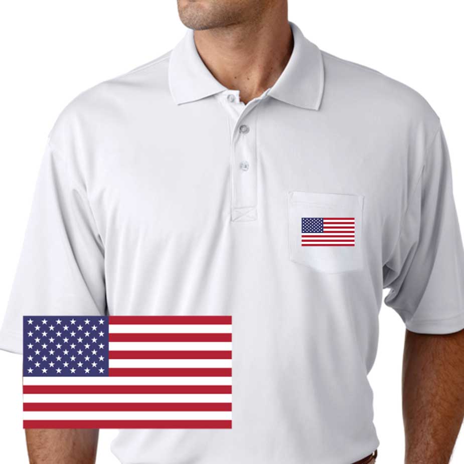 Patriotic USA Flag Performance Pocket Polo Shirt