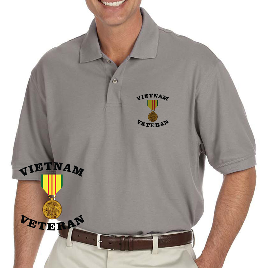 Vietnam Veteran Service Medal Performance Grey Polo Shirt