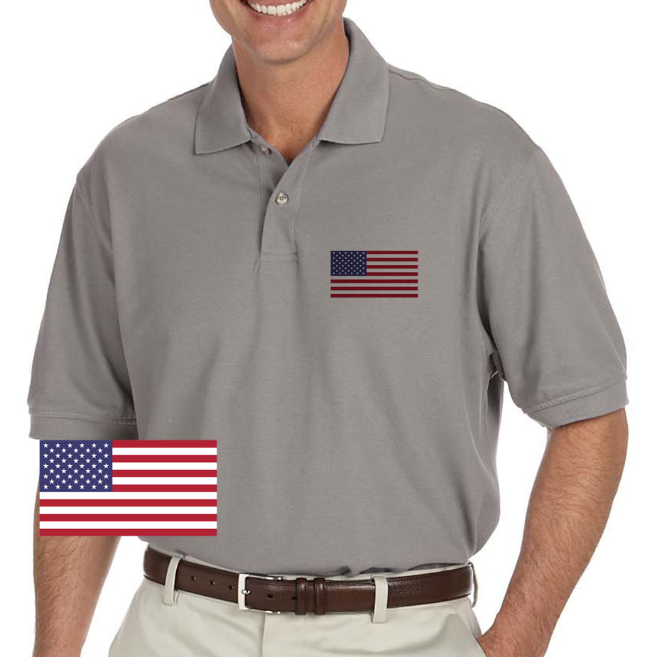 Patriotic USA Flag Grey Performance Polo Shirt