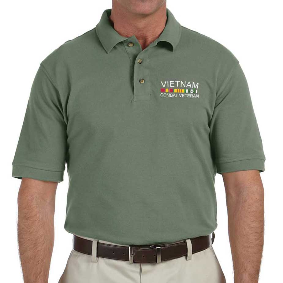 Vietnam Combat Veteran Embroidered O.D Polo Shirt