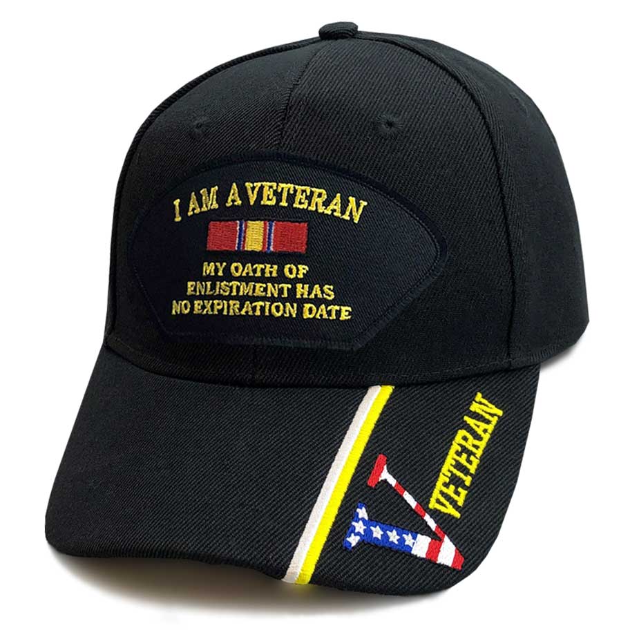 US Veteran Hat with I Am A Veteran Text and V Veteran Graphics Hat