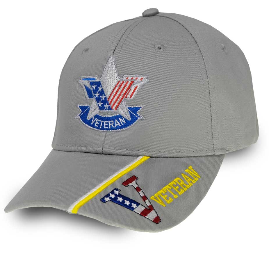 US Veteran Hat with Embroidered Stars and Stripes and V Veteran