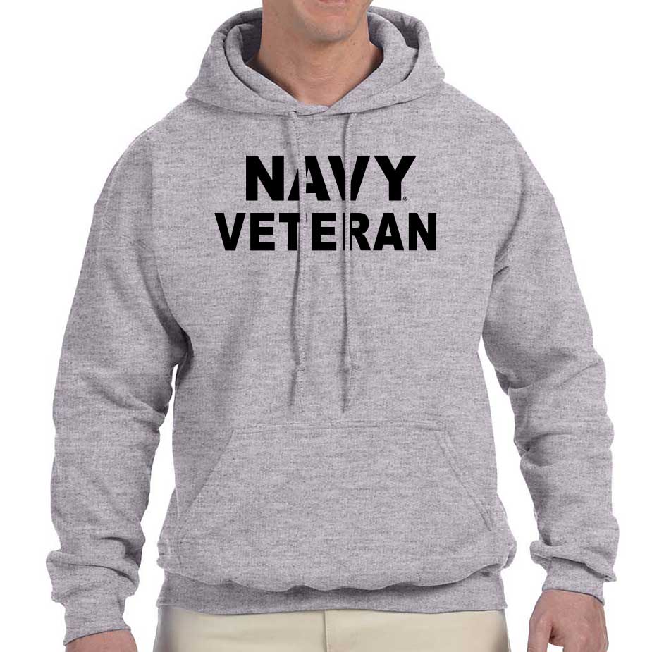 Officially Licensed US Navy Hooded Sweatshirt with Navy Veteran Text Apparel