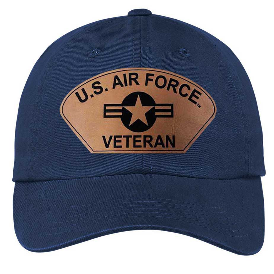 US Air Force Veteran Hat with Custom Leather Patch Vintage Blue Hats US Air Force Veteran Hat with Custom Leather Patch Vintage Blue Hats