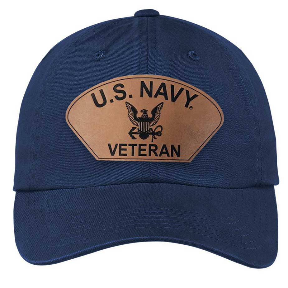 US Navy Veteran Hat with Custom Leather Patch Vintage Blue Hats