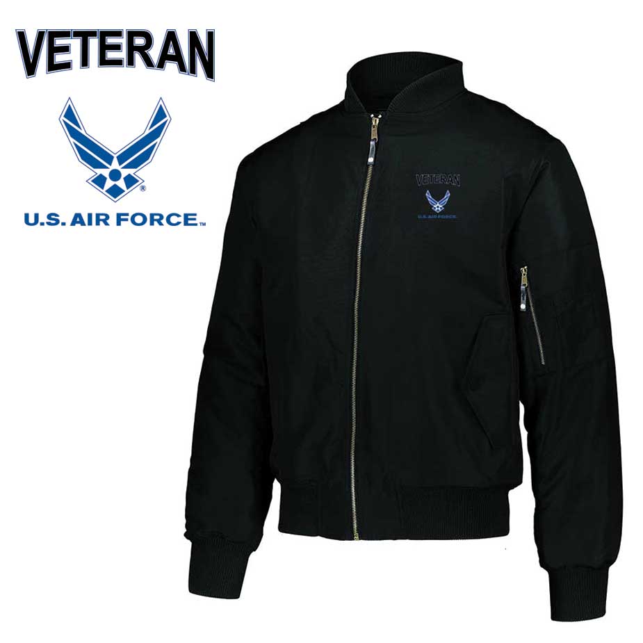 Air Force Veteran Embroidered Flight Bomber Jacket with Air Force Logo