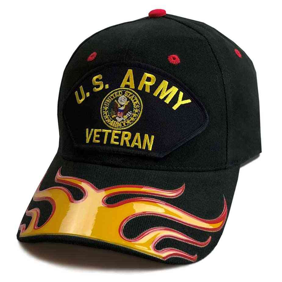 U.S. Army Veteran w/ Crest Custom Edition Hat w/ Flames
