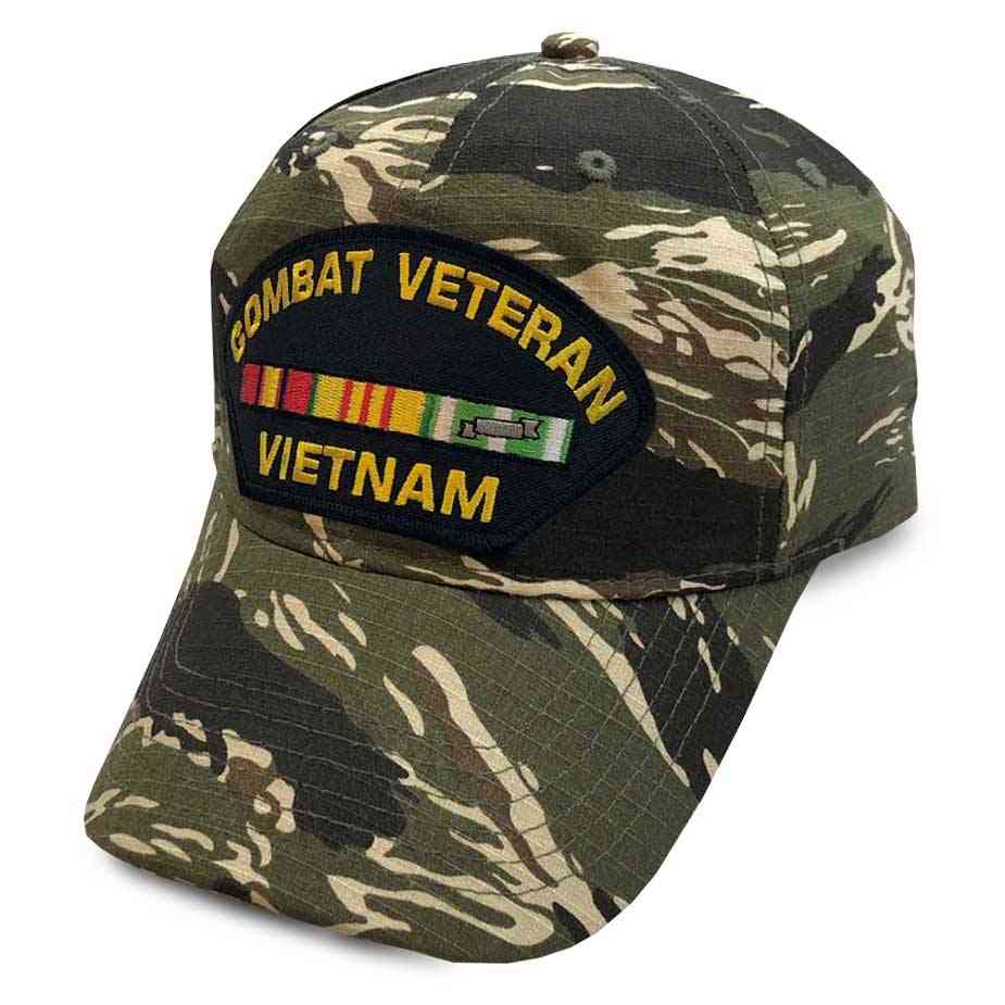 Vietnam Combat Veteran Hat with Service Ribbon and Tiger Stripe
